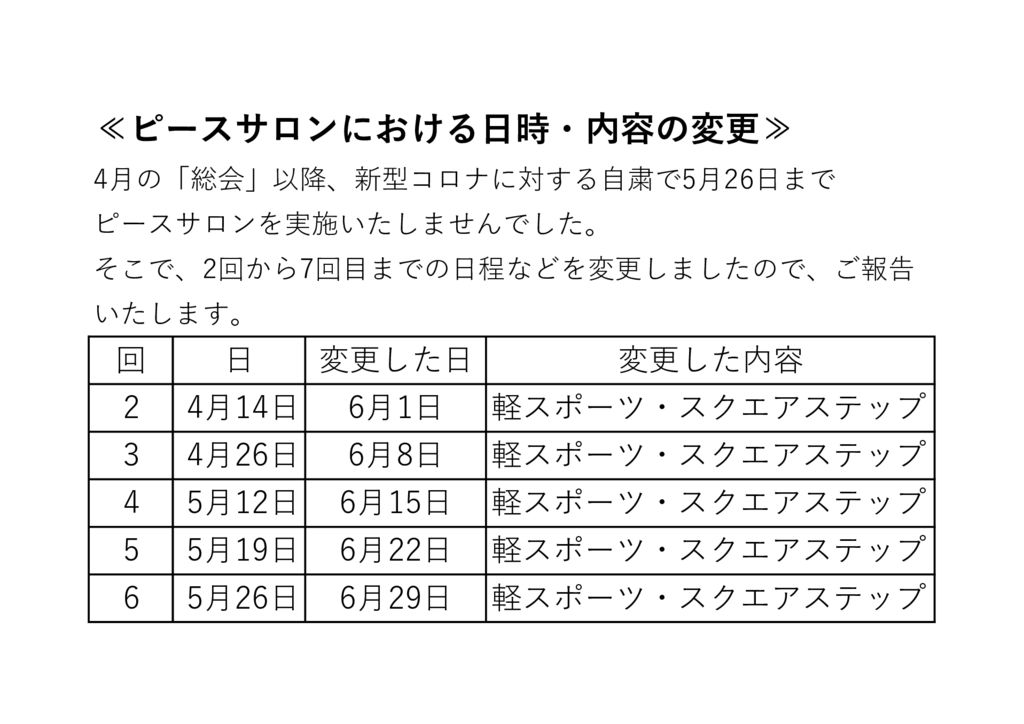 ピースサロンの内容変更のお知らせのサムネイル